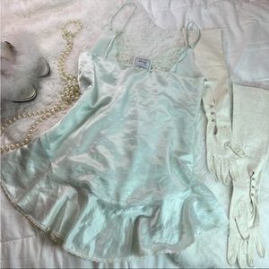Mint Women's Green Silky Lace Slip Lingerie Dress Nightie Size M - VINTAGE ITEM